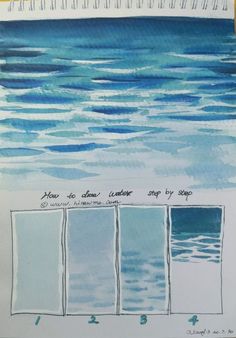 some watercolors are being used to paint the ocean