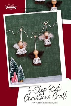 three christmas ornaments hanging from the side of a green board with text overlay that reads 5 step - by - step christmas craft