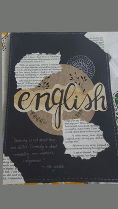 an open book with the word english written in cursive writing on top of it