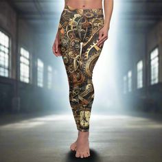 Gear up in style with our Cogs And Wheels Steam Punk Leggings! Perfect for steampunk lovers and festival enthusiasts, these leggings feature intricate brass cog designs. An ideal gift for those who embrace the mechanical and the magnificent. - 95% Polyester brushed suede 5% Spandex - Skinny fit - Tagless - White thread color - Runs true to size - NB! Black color prints may appear in a greyish tone - Assembled in the USA from globally sourced parts Steam Punk Leggings, Punk Leggings, Womens Leggings, Color Run, Steam Punk, Outfits With Leggings, Festival Outfit, Women's Leggings, Gift For Lover