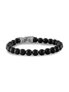 Sterling Silver & Black Onyx Beaded Bracelet Classic Onyx Jewelry With Gemstone Beads, Elegant Adjustable Bracelets With 8mm Beads, Elegant Adjustable Onyx Bracelets, Elegant Black Jewelry With 8mm Beads, Elegant Adjustable 8mm Bead Bracelets, Silver Onyx Beaded Bracelets With 8mm Beads, Classic Black Onyx Bracelets, Luxury Black Jewelry With 8mm Beads, Formal Black Jewelry With Gemstone Beads