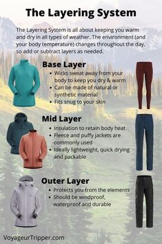 the layering system is designed to help you keep warm and dry in all types of weather