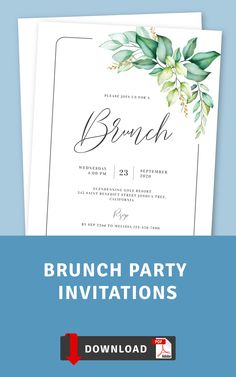 the brunch party invitation is shown with an image of greenery on it