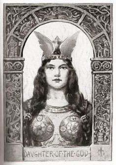 an old drawing of a woman wearing a crown