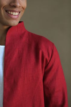 100%linen men's trench. New Men's collection . . #men'scardigan, #trench #linentrench, #automnlinen #linenclothes #linencoat #linencardigan #stylishlinentrench Linen Coats For Men, Casual Red Handmade Outerwear, Green Linen Jacket Mens, Red Jacket Men, Mens Red Kimono, Linen Single-breasted Outerwear, Linen Bathrobe, Trench Coat Men, Wedding Jacket