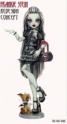 a drawing of a girl with long hair and makeup holding a purse in her hand