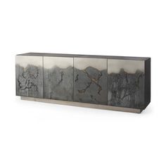 the sideboard is made out of metal and has three panels with different designs on it