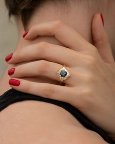 Teal Engagement Ring, Geometric Engagement Ring, Geometric Diamond Ring, Teal Sapphire Engagement Ring, Art Deco Sapphire Ring, Tanzanite Engagement Ring, Dream Rings, Future Engagement Rings, Teal Sapphire