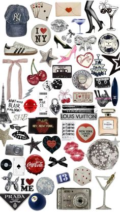 many different types of items are arranged in the shape of a collage on a white background