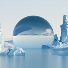 an iceberg floating in the middle of water surrounded by snow and ice floes