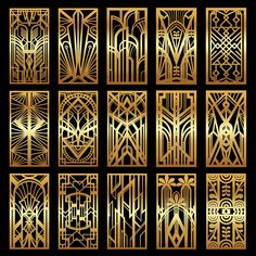 a set of golden art deco panels