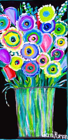 an acrylic painting of flowers in a vase