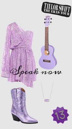 a purple dress and cowboy boots with the words taylor swift on it