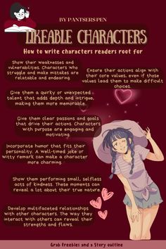 an info sheet describing how to write character characters in anime style, with the text underneath it