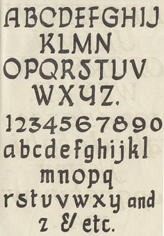 an old fashioned type of alphabet with numbers and letters on it's side, in black ink