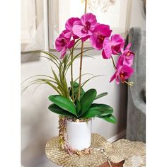 a potted plant with pink flowers sitting on a table