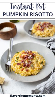 instant pot pumpkin risotto on a plate with a fork