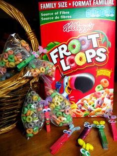 a bag of froot loops next to some candy