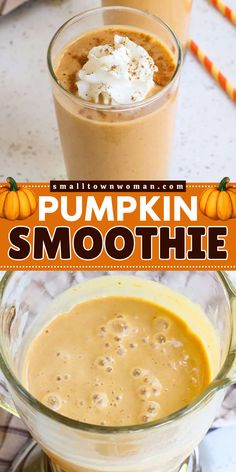 Learn how to make a Pumpkin Smoothie! This pumpkin idea is great as a simple breakfast drink or an easy afternoon snack. Mixed with banana, vanilla, and spices, this pumpkin pie smoothie is a delicious fall recipe! Non Dairy Smoothie, Pumpkin Smoothie Recipe, Fresh Pumpkin Pie, Best Drink Recipes, Small Town Woman, Easy Fall Recipes, Pumpkin Pie Smoothie, Pumpkin Smoothie