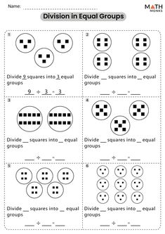 division in equal groups worksheet for grade 1 students to practice addition and subtraction