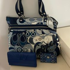 Coach Denim Poppy 15375 With Blue Wallet F42814 And Skinny Mini. Bag Has A Small Stain In The Corner Shown In The Picture, Bag Will Came With Dust Bag And Box As I Keep All My Bags This Way. If You Have Any Questions Please Feel Free To Ask. Thank You. Coach Denim, Denim Wallet, My Bags, Blue Wallet, Bags Coach, In The Corner, Bag Pattern, Coach Bags, Mini Bag