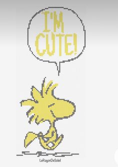 a cross stitch pattern with the words i'm cute and a dog in a speech bubble