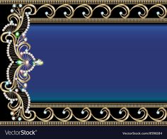 an ornate gold frame with pearls and jewels on a blue background eps1084