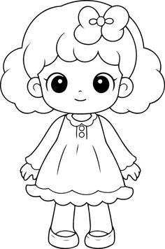 Ilustración de vector de muñeca contorno en blanco y negro libro para colorear de muñeca o página para niños | Vector Premium Preschool Creative Art, Chibi Coloring Pages, Hand Art Kids, Bee Coloring Pages, Barbie Drawing, Doll Drawing, Cartoon Pictures, Rangoli Designs With Dots