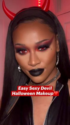 Simple Halloween Eyeshadow, Halloween Eyeshadow, Demon Makeup, Halloween Makeup Diy, Cute Eyeshadow Looks, Devil Halloween