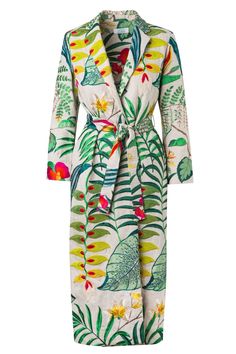 HELICONIAS KIMONO — Maison Alma Clothes Design Art, Interior Design Fabric, Mode Prints, Mode Kimono, Kimono Wrap, No Waste, Wrap Coat, Notch Collar, Mode Vintage