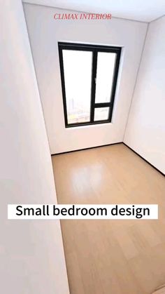 small bedroom design with white walls and wood flooring in an empty room that is painted white