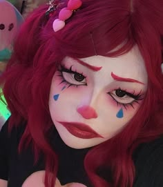 Cute Circus Makeup, Red And White Clown Makeup, Face Paint Ideas Clown, Cute Clown Makeup Ideas, Makeup Ideas Cosplay, Silly Clown Makeup, Clown Looks Makeup, Mexican Clown Makeup, Crying Clown Makeup