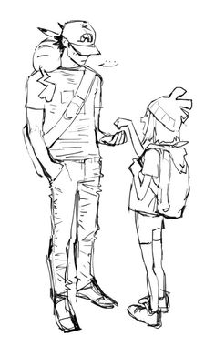 a drawing of two people standing next to each other