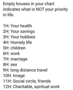 a sign that says empty houses in your chart indicates what is not your priority in life