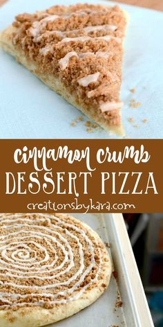 cinnamon crumb dessert pizza on a baking sheet and in the process of being made