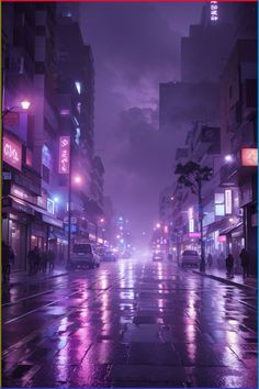 a city street at night in the rain