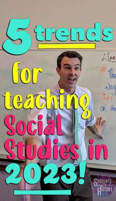 a man standing in front of a whiteboard with the words 5 friends for teaching social studies in 2012