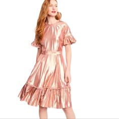 Beautiful Rose Gold Dress Perfect For Party Or Special Occasion Long Sleeve Tulle Dress, Maroon Midi Dress, Lace Peplum Dress, Metallic Gold Dress, Rose Gold Dress, Rachel Parcell, Black Mesh Dress, Ruffle Sleeve Dress, Red Lace Dress