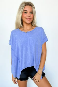 Details: This Roni Washed Relaxed Short Sleeve Top is the perfect blend of comfort and style. Made with a soft washed knit fabric, it features a round neck and raw edge details for a relaxed yet trendy look. Perfect for a casual day out (or in)!- Washed - Short sleeves Content: 100% cottonSize + Fit: Model is 5'8" (white) and 5'2" (Black) and wearing a Small - Approximate measurements from a size Small - Full length: 20"(Front)21.5"(Back)- Chest: 60"- Waist: 60"- Sleeves: 6.5"Brand: Very J Cheap Trendy Tops With Pockets, Cheap Cotton Preppy Tops, Cheap Urban Pre-shrunk Tops, Cheap Medium Wash Short Tops, Cheap Tops For Spring, Cheap Stretchy Trendy Tops, Cheap Cozy Summer Tops, Cheap Pink Tops For Day Out, Cheap Pink Short Length Tops