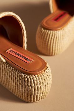 SIMONMILLER's Cloudy Platform Slide Sandals are rendered in raffia with a faux-leather footbed. | Cloudy Raffia Platform Slide Sandals by SIMONMILLER in Beige, Women's, Size: 41, Leather/Polyurethane at Anthropologie Platform Slide Sandals, Latest Sandal, Simon Miller, Platform Slides, Mule Clogs, Shop Decoration, Slide Sandals, Platform Sandals, Black Sandals