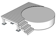 a drawing of a round table with steps leading up to it and an umbrella on top