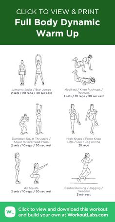 the full body dynamic warm up workout guide for women with instructions on how to do it