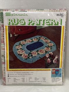 Vintage Spinnerin Rug Pattern30”X40” Oval Floral Latch Hook Pattern & Backing. Rug Binding, Blue Fern, Latch Hook Rugs, Rug Yarn, Pattern Pictures, Latch Hook, Tea Roses, Kits For Kids, Rug Hooking