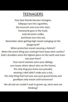 a poem with the words teenagers on it