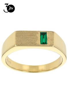 0.17ct Baguette Lab Created Emerald 18k Yellow Gold Over Sterling Silver Men's Signet Ring. Measures Approximately 0.92"L x 0.26"W. Not Sizeable. Men's Emerald Ring, Mens Gold Signet Rings, Mens Emerald Rings, Signet Ring Men, Lab Created Emerald, Gold Signet Ring, Ring Ideas, Sterling Silver Mens, Mens Band