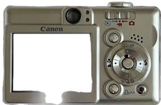 a silver camera with a white background