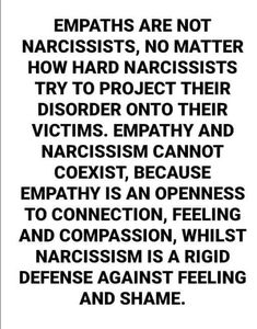 a black and white poster with the words empaths are not narcissists, no matter how hard narcissists try to protect their victims