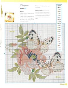 a cross stitch pattern with flowers and butterflies