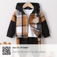 Hooded Jacket Outfit, Hooded Long Sleeve Shirt, Ripped Pants, Plaid Hoodie, Trendy Pants, Boys Plaid, Long Sleeve Plaid Shirt, Top Pants Set, Inspiration Mode