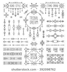 Boho Border Design, Bohemian Symbols, Tattoo Arrow, Tattoo Modern, Tattoo Diy, Native Tattoos, Boho Tattoos, Linear Art, Boho Elements